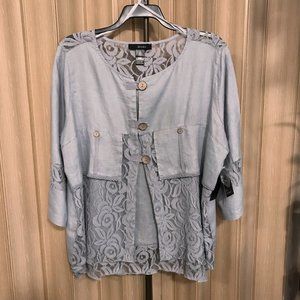 Ali Miles linen & lace 2X button jacket